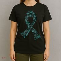 Ovarian Cancer Warrior Teal Ribbon Awareness Gift T-Shirt thumb 4
