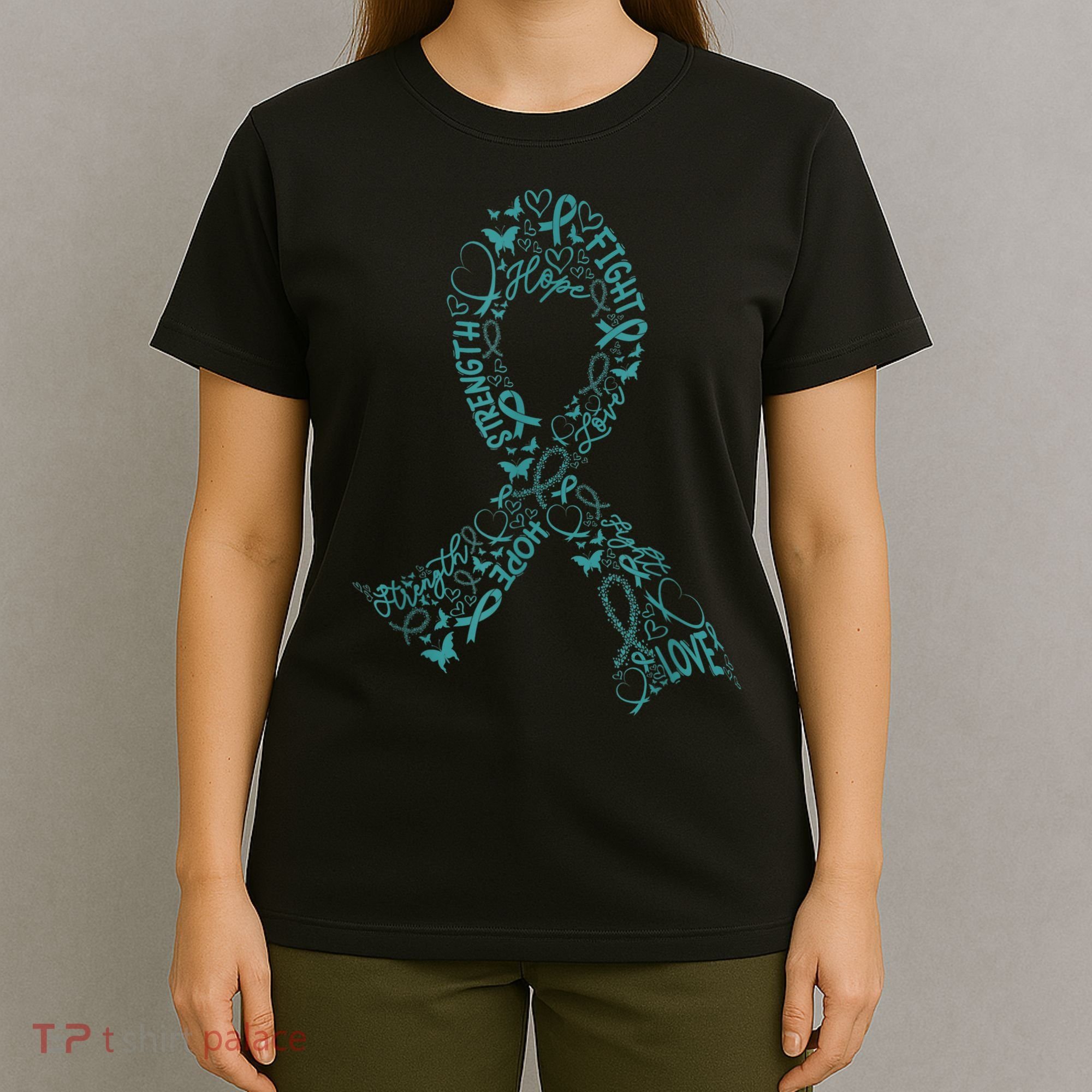 Ovarian Cancer Warrior Teal Ribbon Awareness Gift T-Shirt