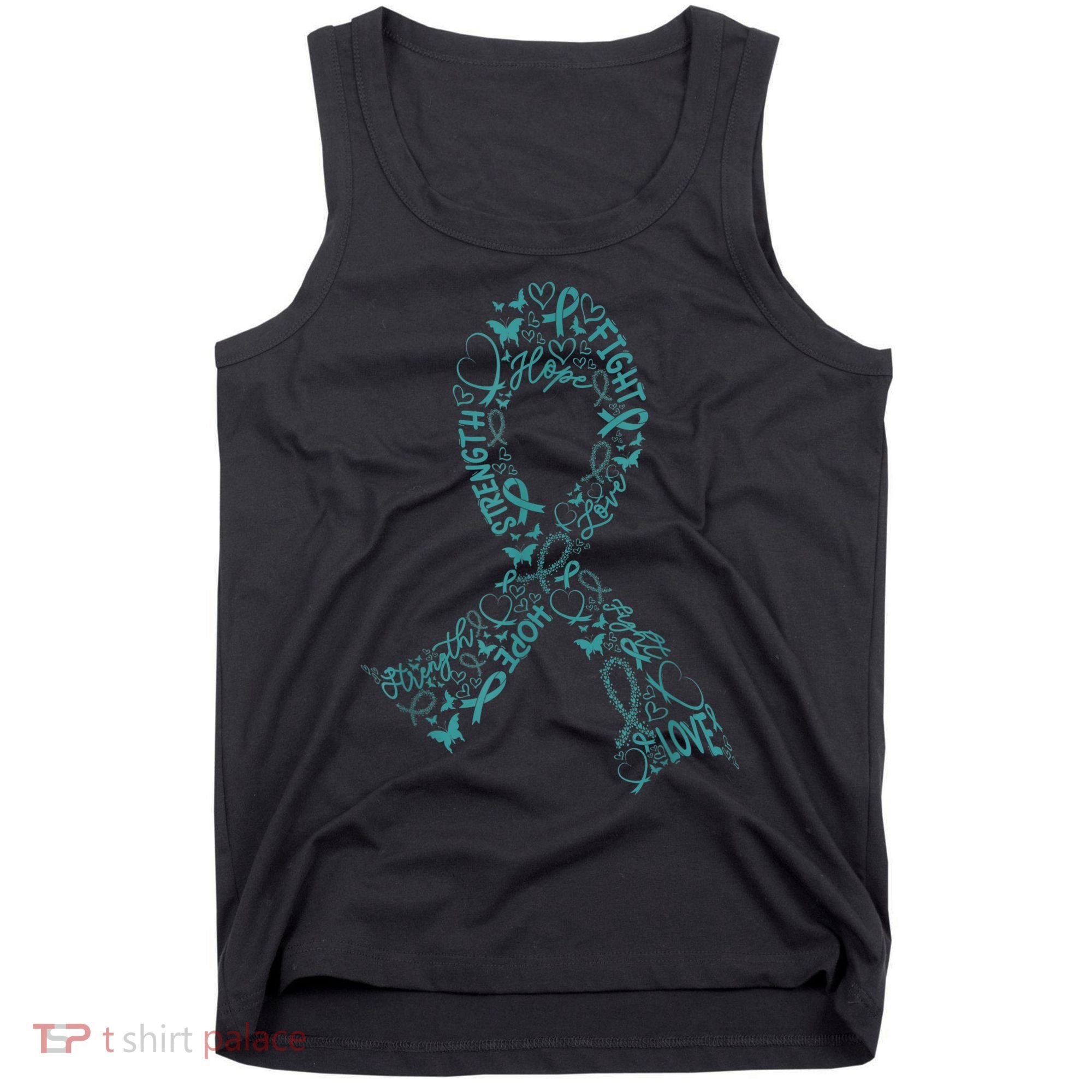 Ovarian Cancer Warrior Teal Ribbon Awareness Gift Tank Top