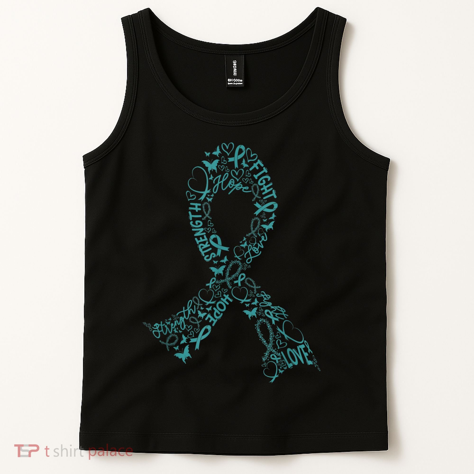 Ovarian Cancer Warrior Teal Ribbon Awareness Gift Tank Top