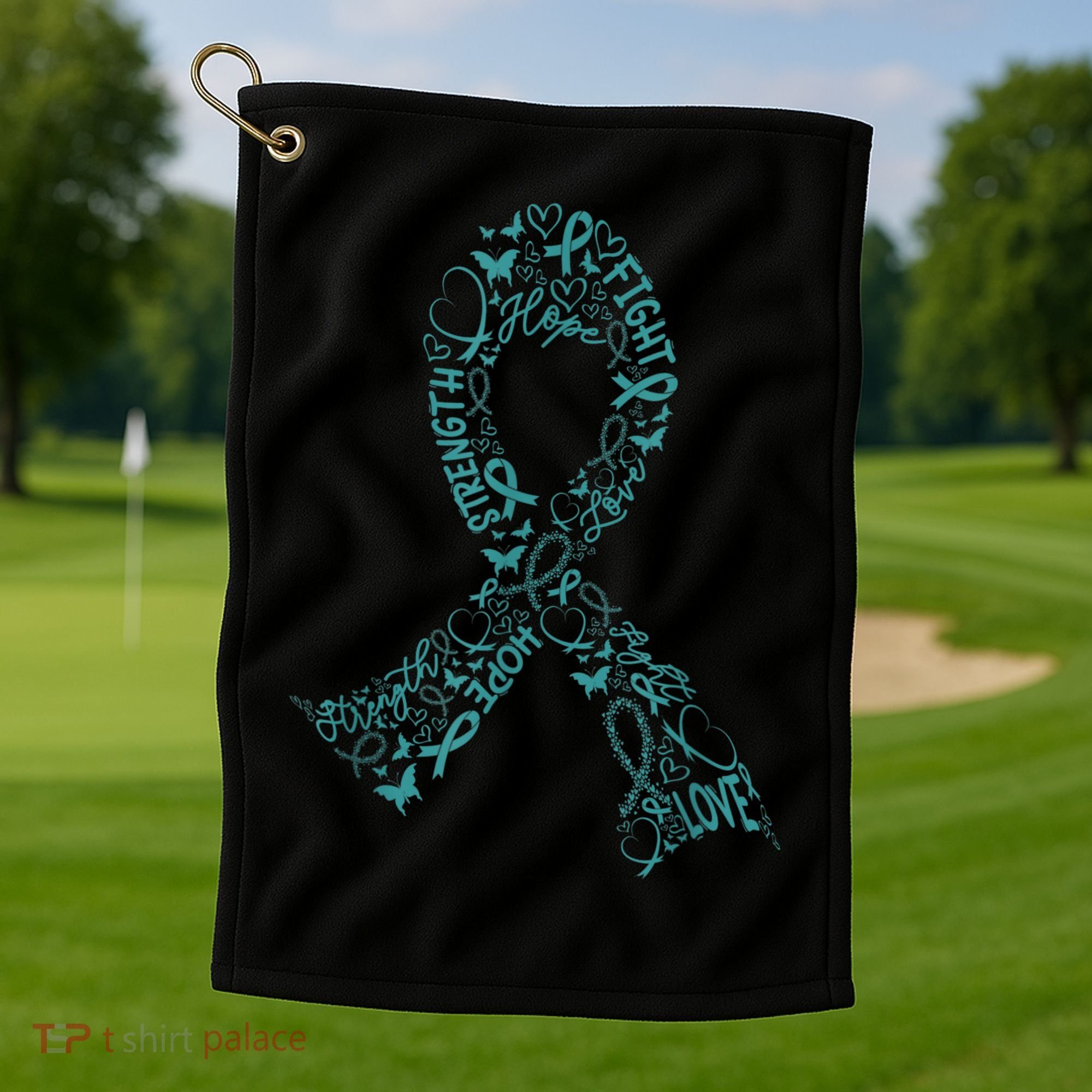 Ovarian Cancer Warrior Teal Ribbon Awareness Gift Golf Towel
