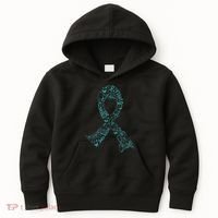 Ovarian Cancer Warrior Teal Ribbon Awareness Gift Kids Hoodie thumb 0