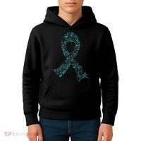 Ovarian Cancer Warrior Teal Ribbon Awareness Gift Kids Hoodie thumb 4