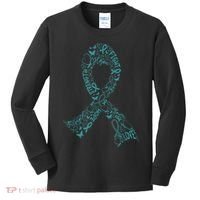 Ovarian Cancer Warrior Teal Ribbon Awareness Gift Kids Long Sleeve Shirt thumb 0