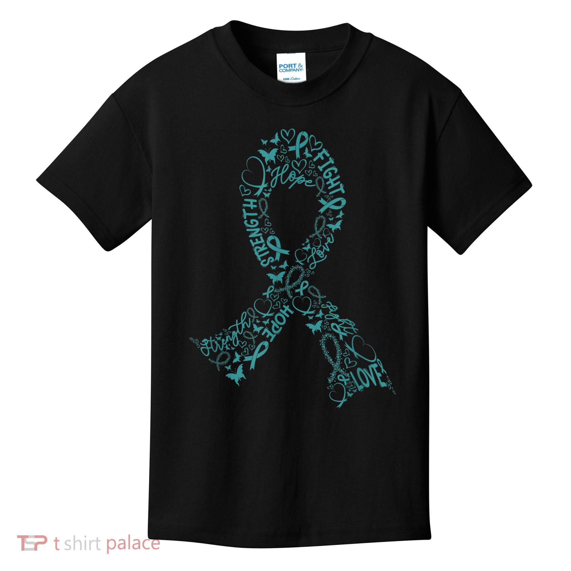 Ovarian Cancer Warrior Teal Ribbon Awareness Gift Kids T-Shirt