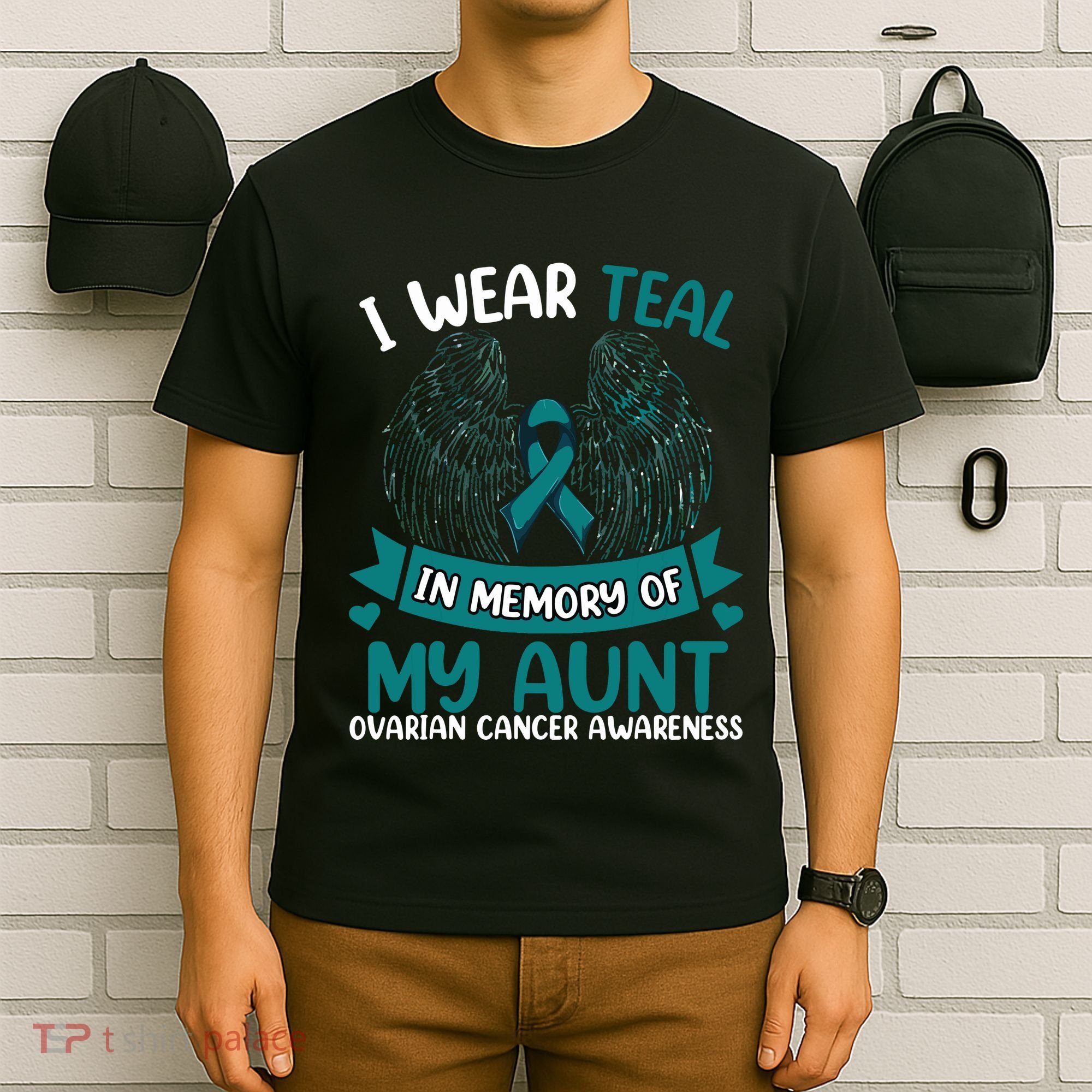 Ovarian Cancer Wings I Wear Teal In Memory Of My Aunt T-Shirt