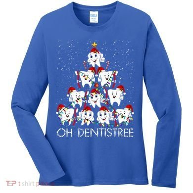 Oh Dentistree Cute Tooth Christmas Tree Merry Christmas Great Gift Women's Long Sleeve Shirt