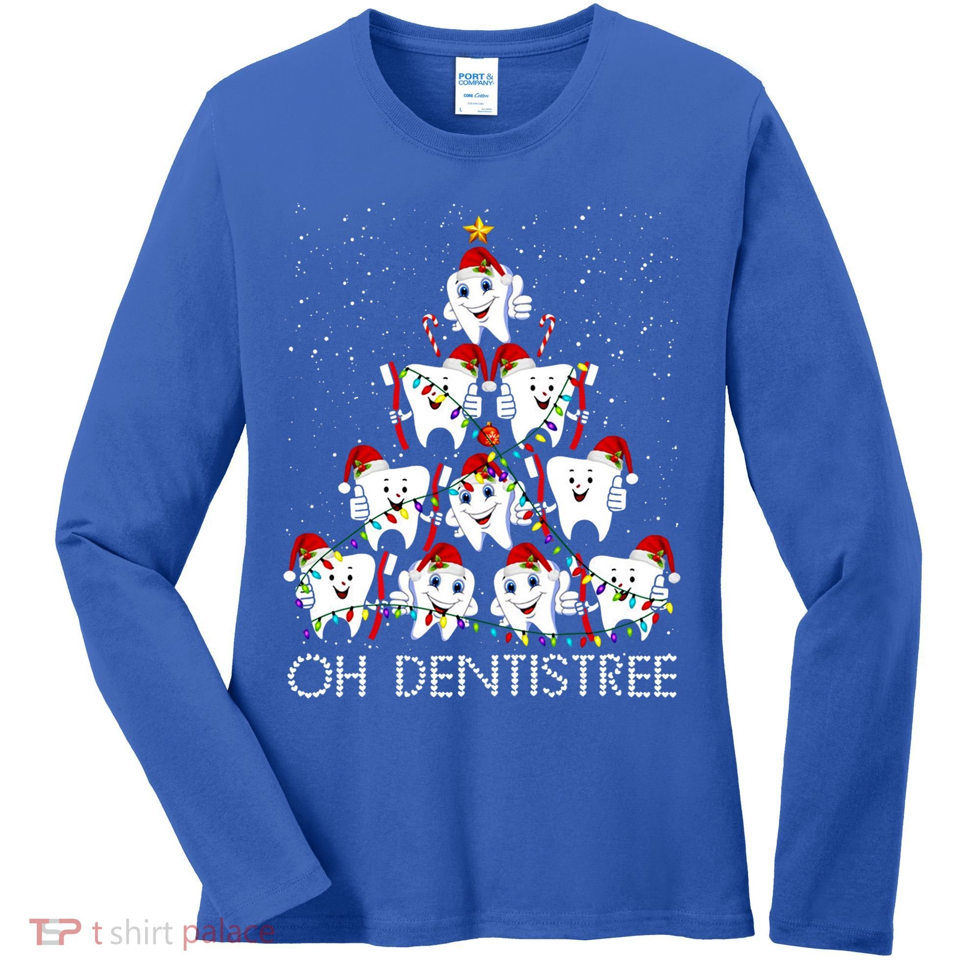 Oh Dentistree Cute Tooth Christmas Tree Merry Christmas Great Gift Women's Long Sleeve Shirt