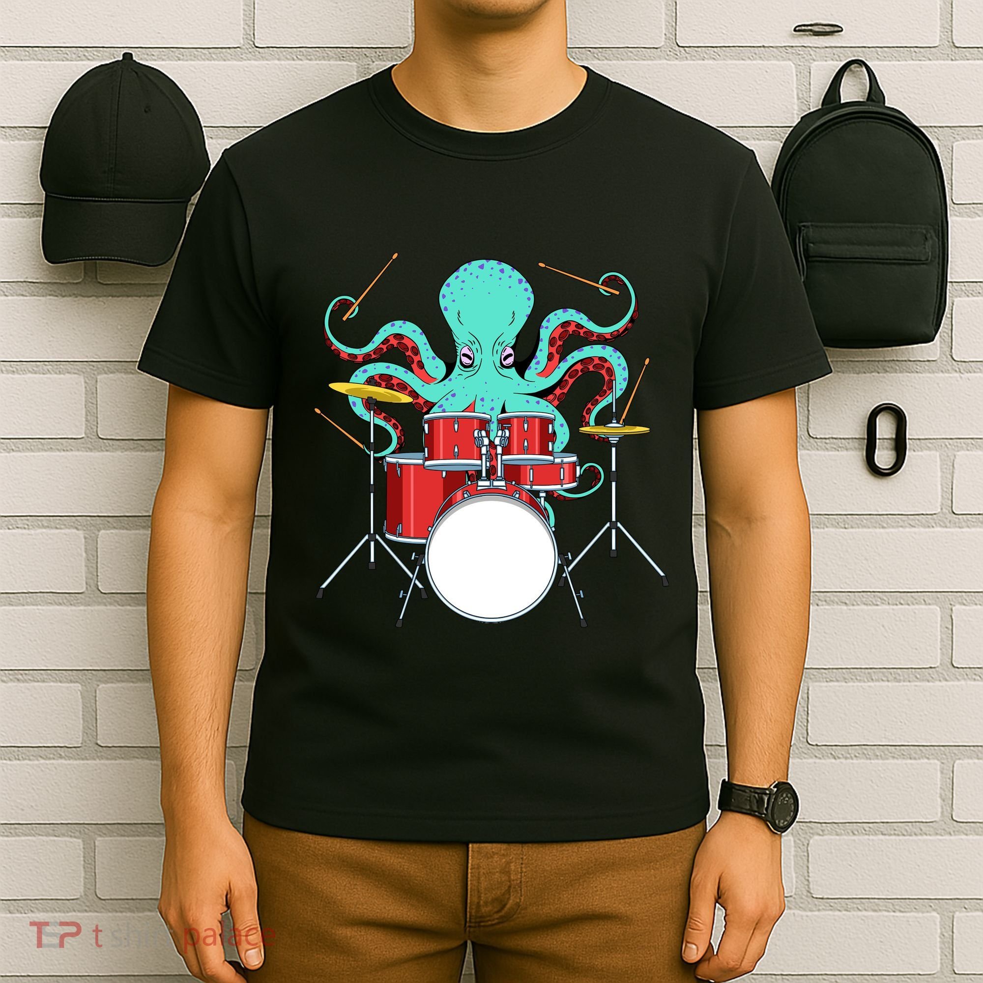 Octopus Drummer Drums Lover Kit Snare Bass Hihat Trap Set T-Shirt