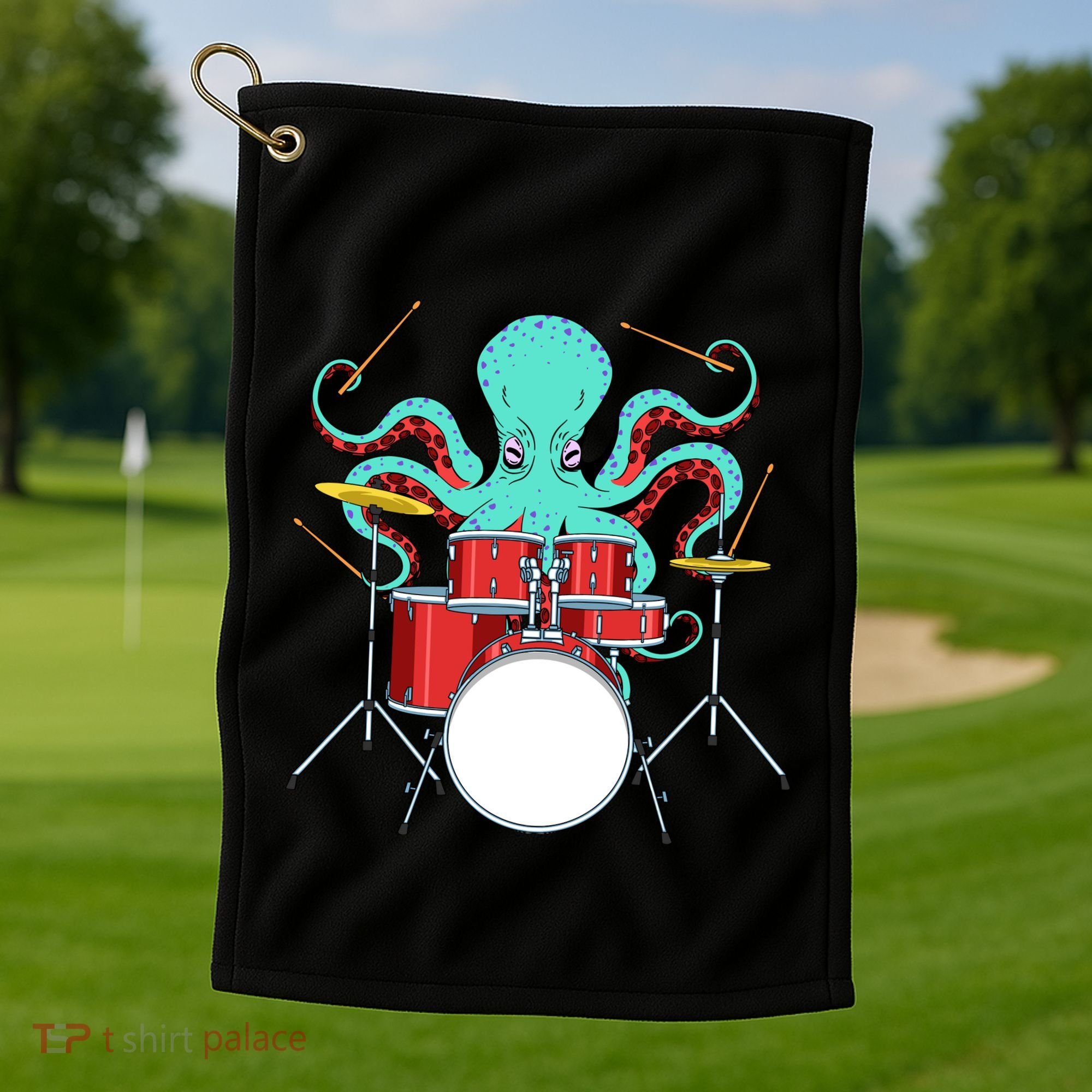 Octopus Drummer Drums Lover Kit Snare Bass Hihat Trap Set Golf Towel