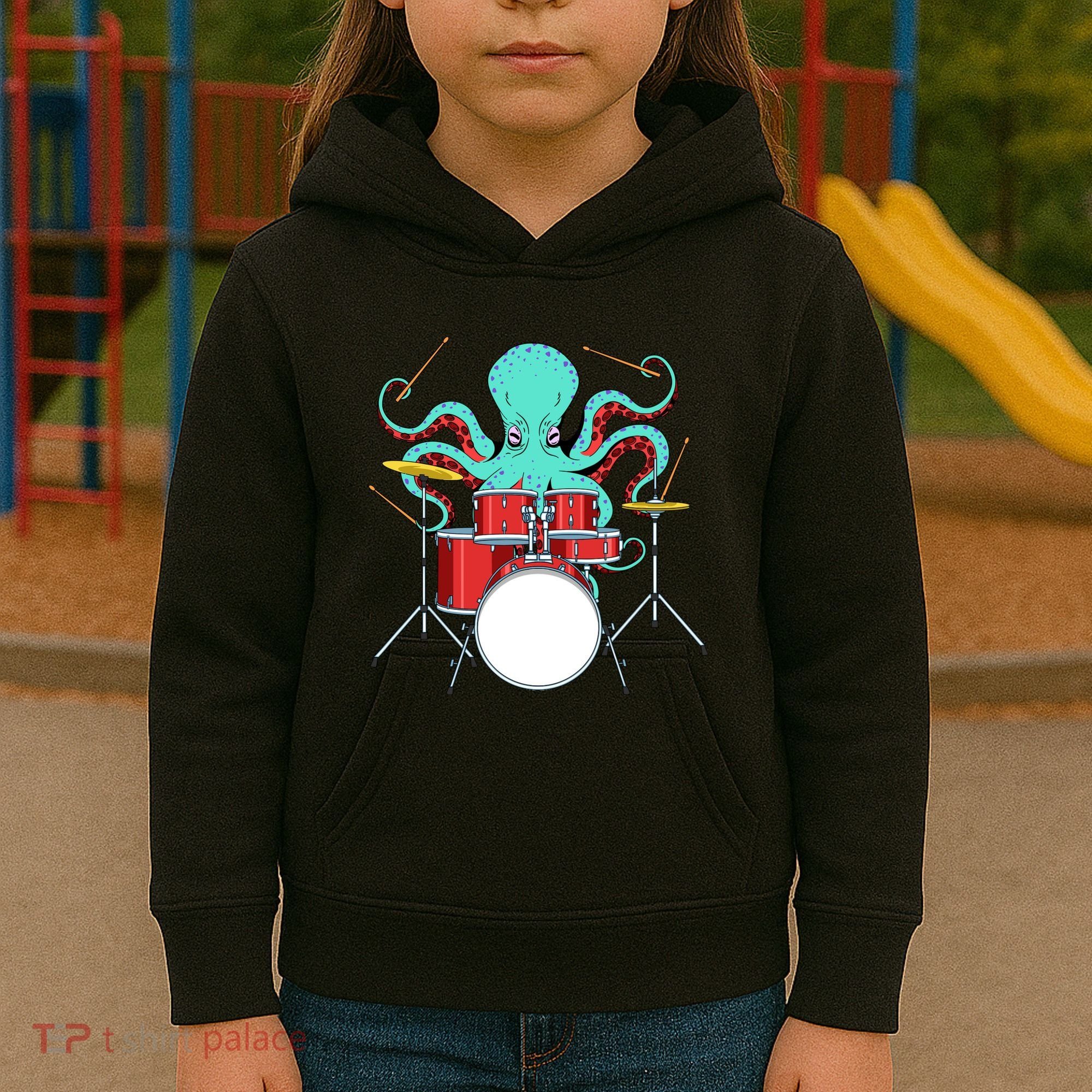Octopus Drummer Drums Lover Kit Snare Bass Hihat Trap Set Kids Hoodie