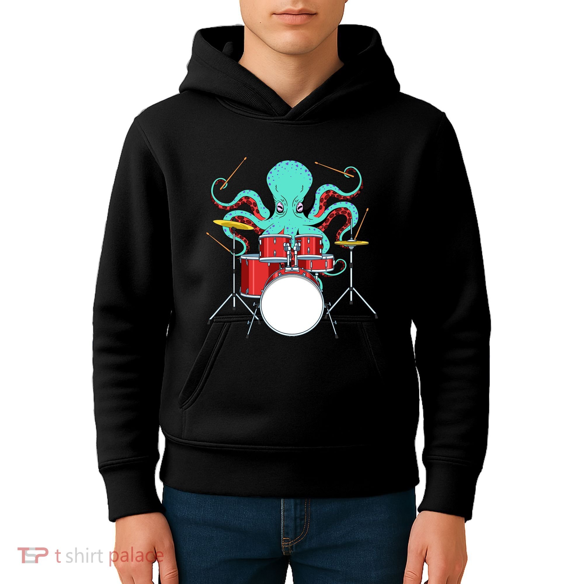 Octopus Drummer Drums Lover Kit Snare Bass Hihat Trap Set Kids Hoodie
