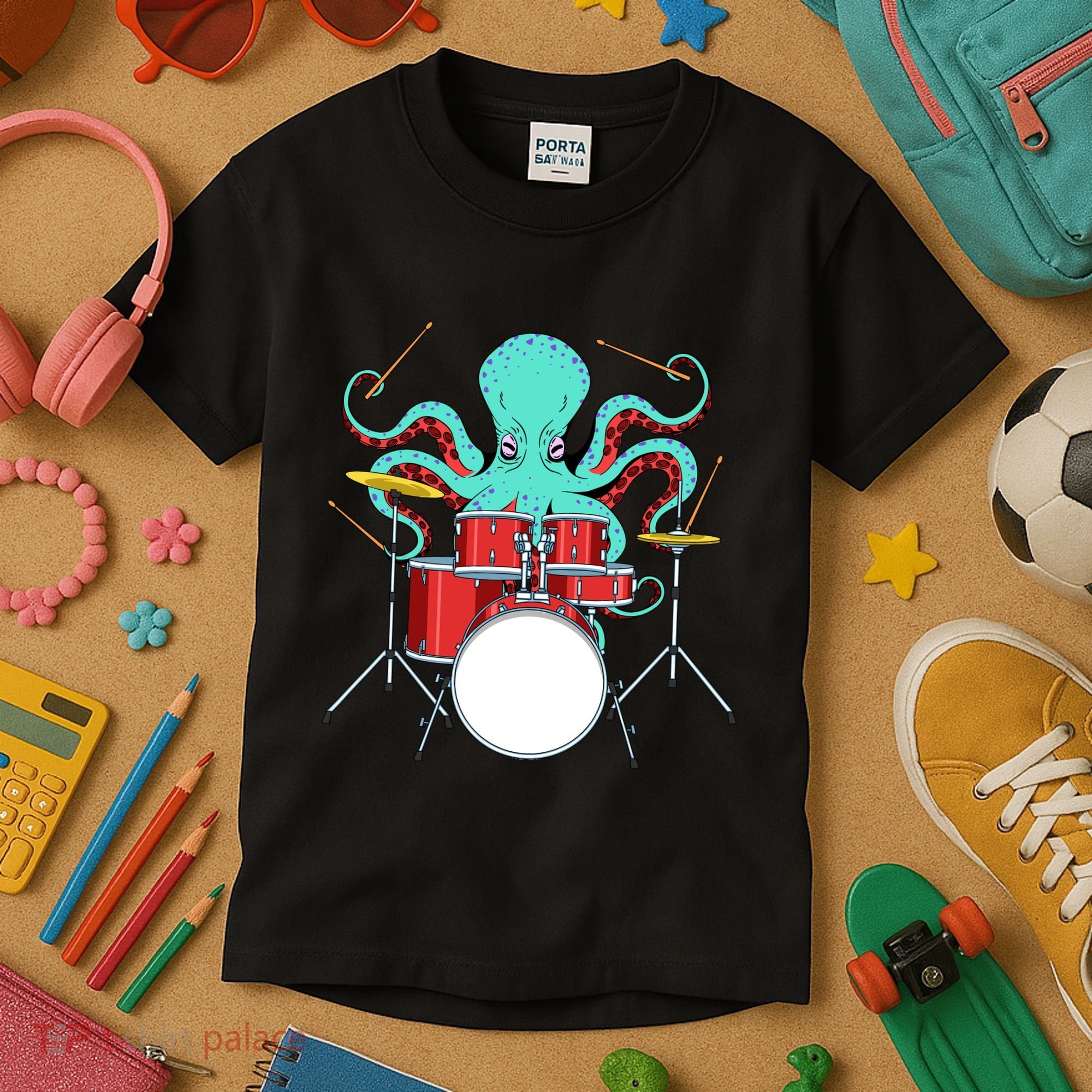 Octopus Drummer Drums Lover Kit Snare Bass Hihat Trap Set Kids T-Shirt
