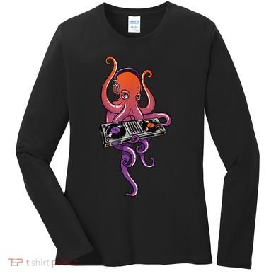 Octopus DJ Electronic Music Techno Rave Party Women's Long Sleeve Shirt