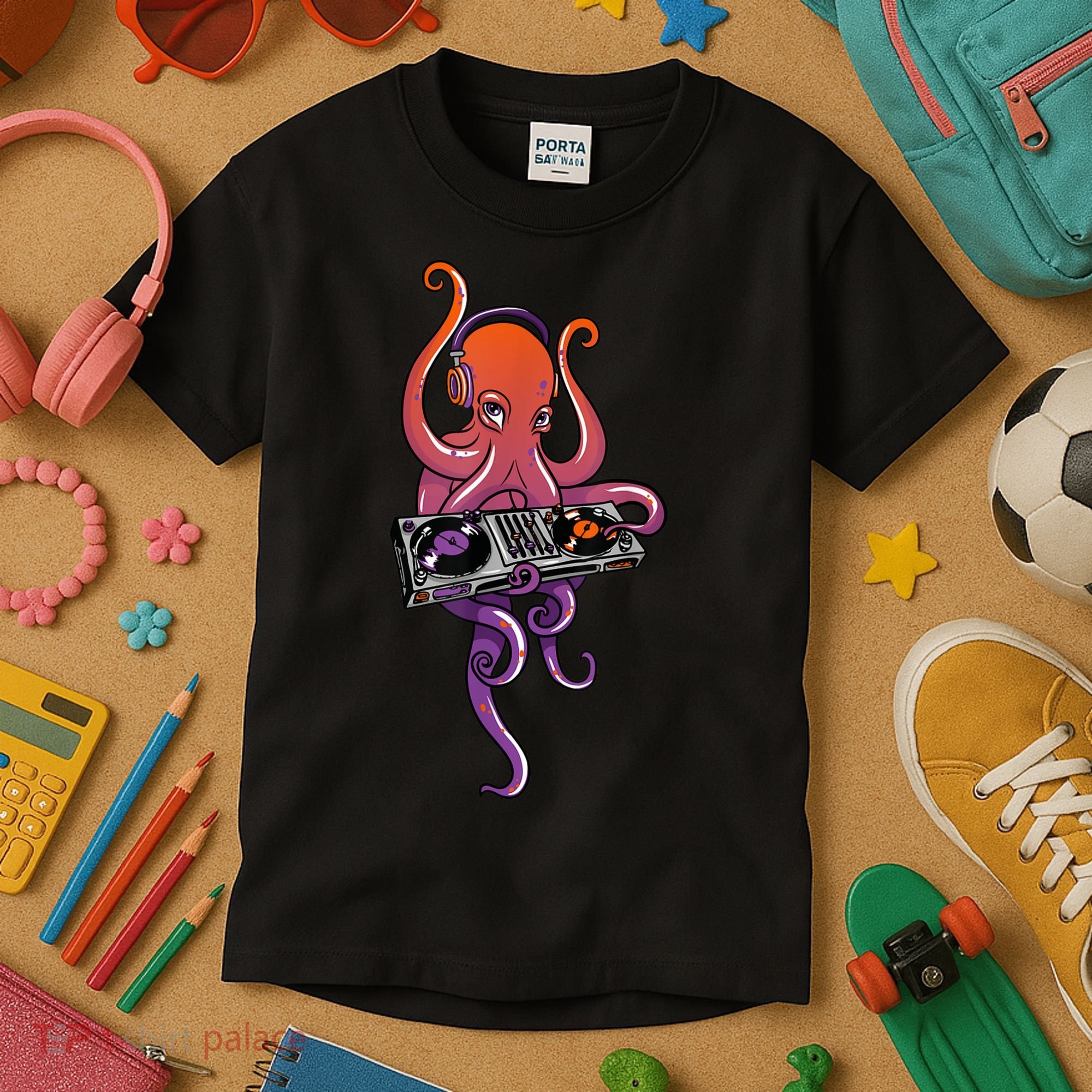 Octopus DJ Electronic Music Techno Rave Party Kids T-Shirt
