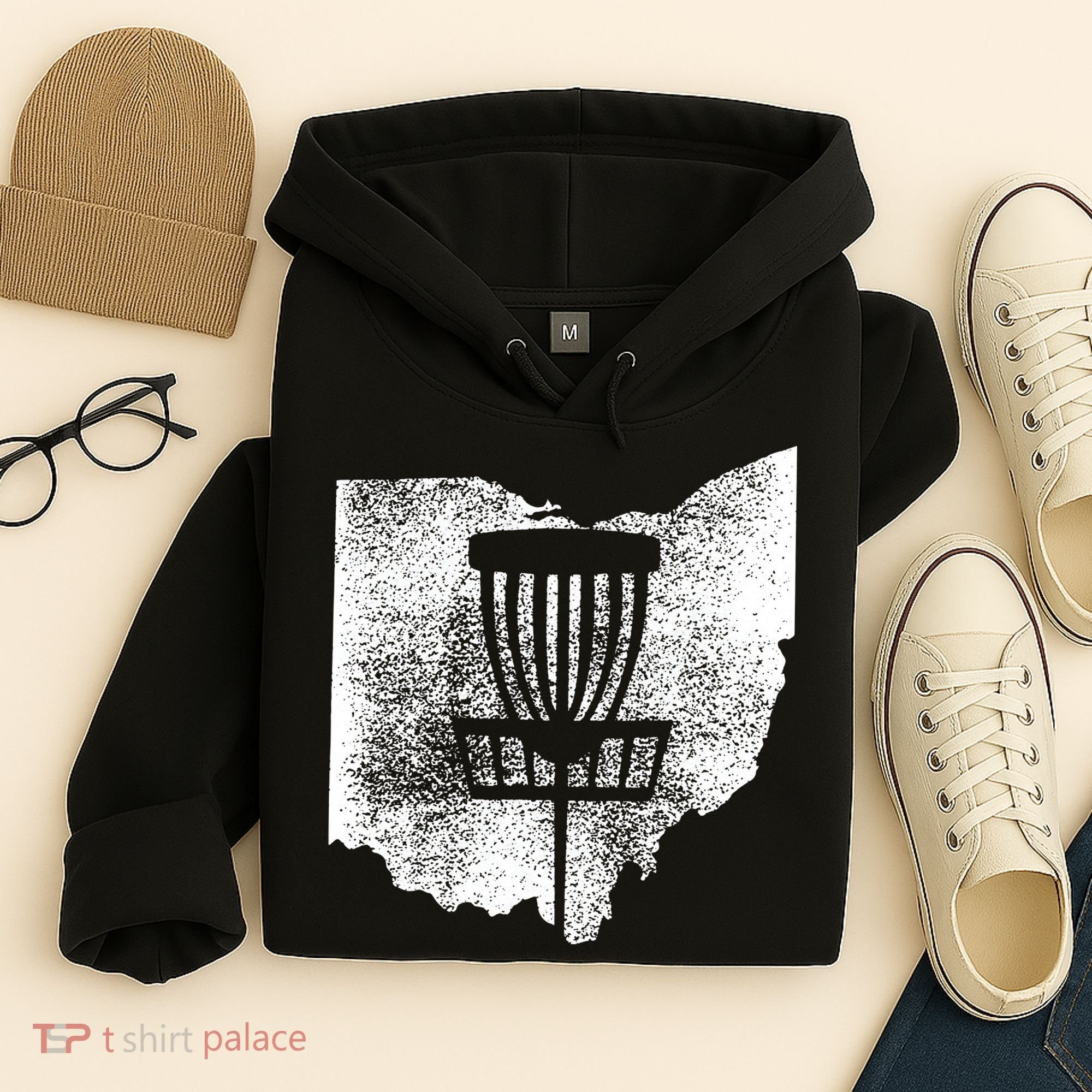 Ohio Disc Golf State With Basket Distressed Graphic Hoodie