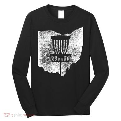 Ohio Disc Golf State With Basket Distressed Graphic Long Sleeve Shirt