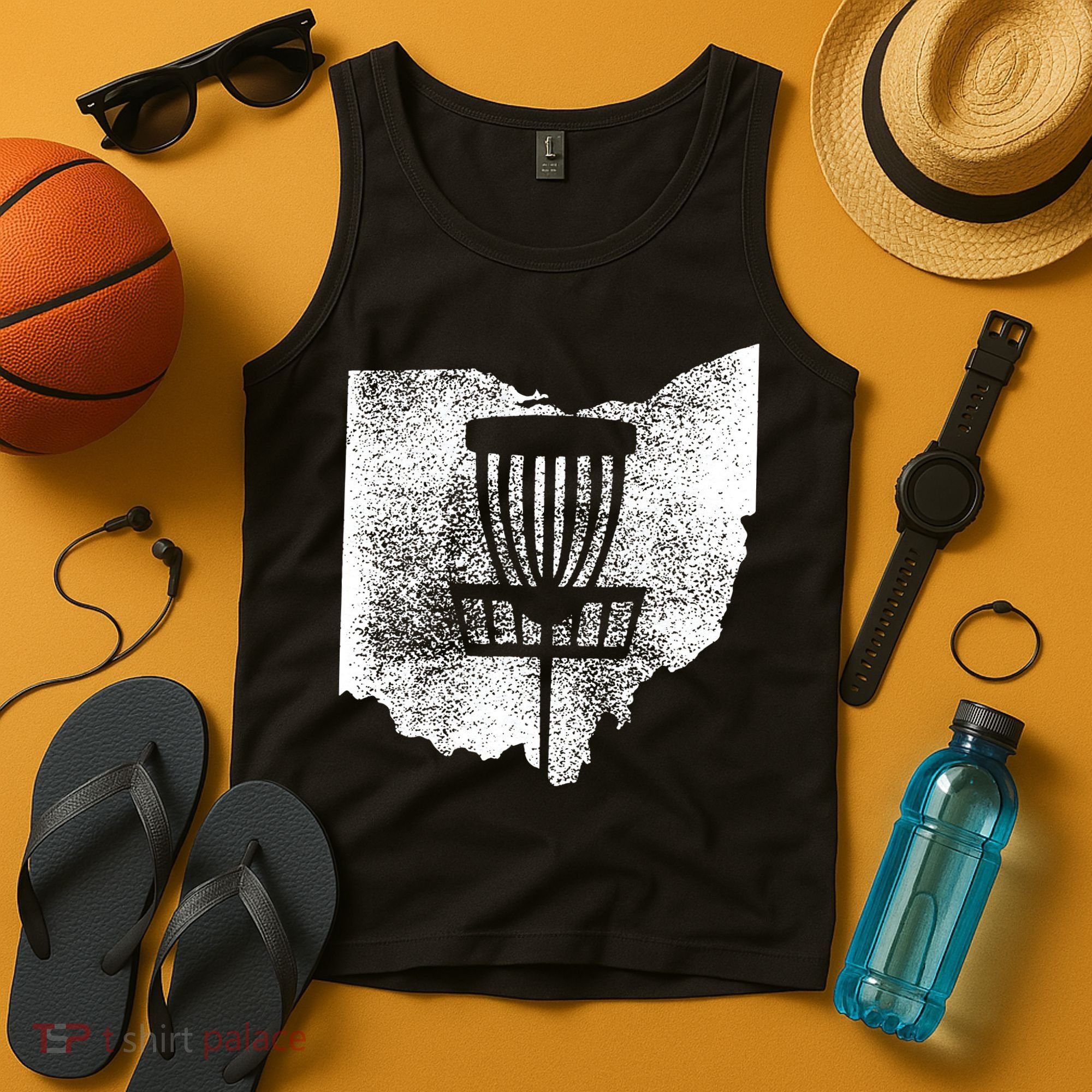 Ohio Disc Golf State With Basket Distressed Graphic Tank Top