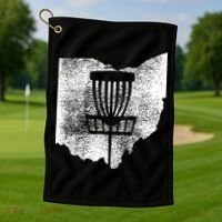 Ohio Disc Golf State With Basket Distressed Graphic Golf Towel thumb 1