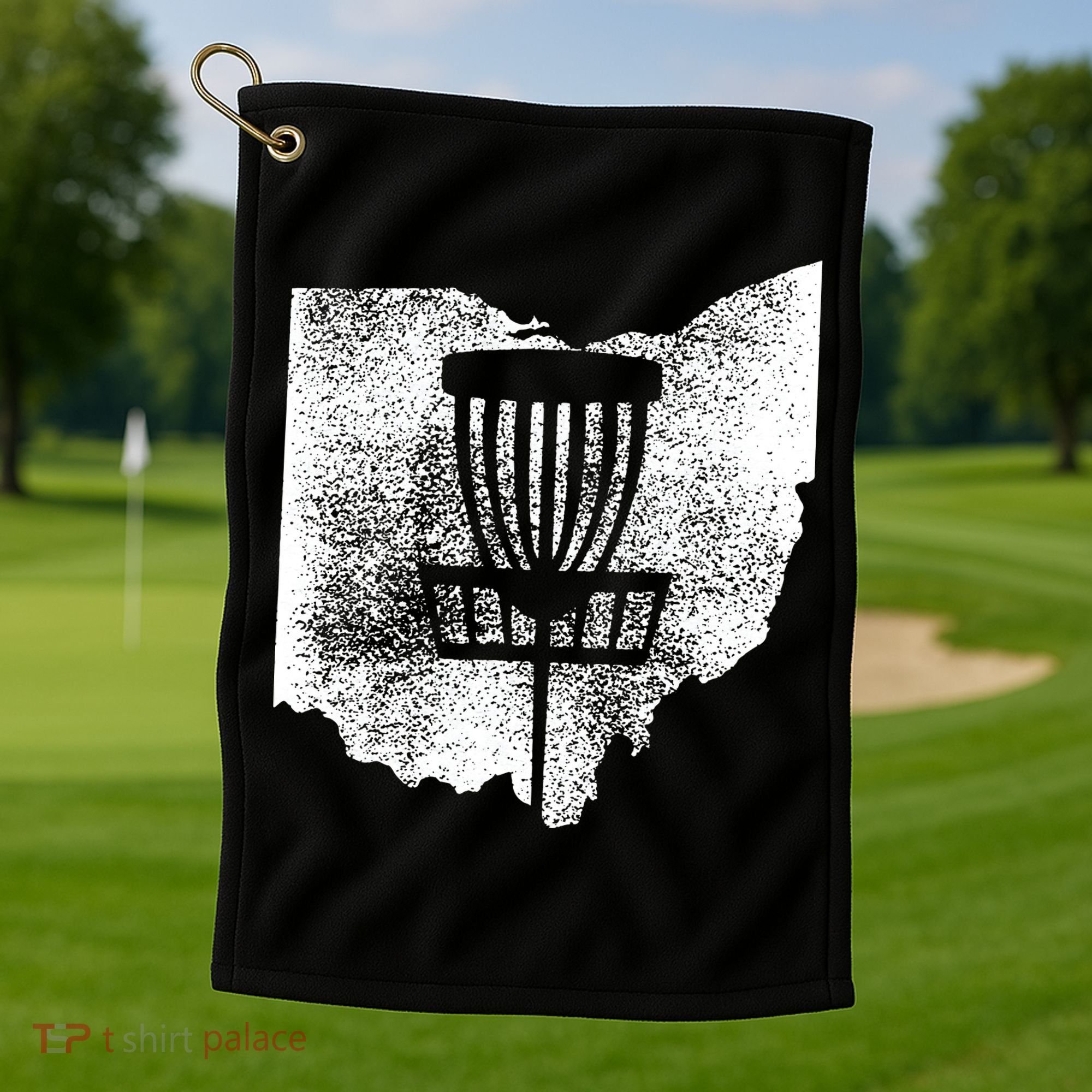 Ohio Disc Golf State With Basket Distressed Graphic Golf Towel