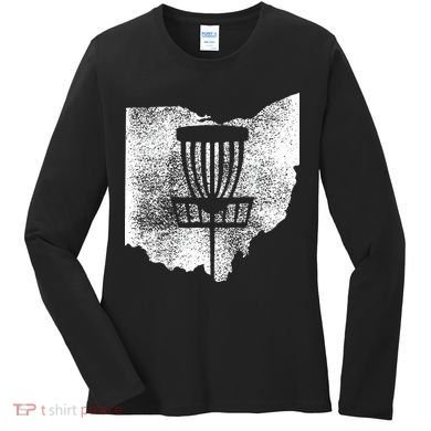 Ohio Disc Golf State With Basket Distressed Graphic Women's Long Sleeve Shirt