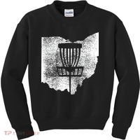 Ohio Disc Golf State With Basket Distressed Graphic Kids Sweatshirt thumb 0