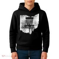 Ohio Disc Golf State With Basket Distressed Graphic Kids Hoodie thumb 4