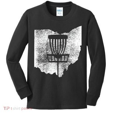 Ohio Disc Golf State With Basket Distressed Graphic Kids Long Sleeve Shirt