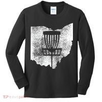 Ohio Disc Golf State With Basket Distressed Graphic Kids Long Sleeve Shirt thumb 0