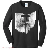 Ohio Disc Golf State With Basket Distressed Graphic Kids Long Sleeve Shirt thumb 0