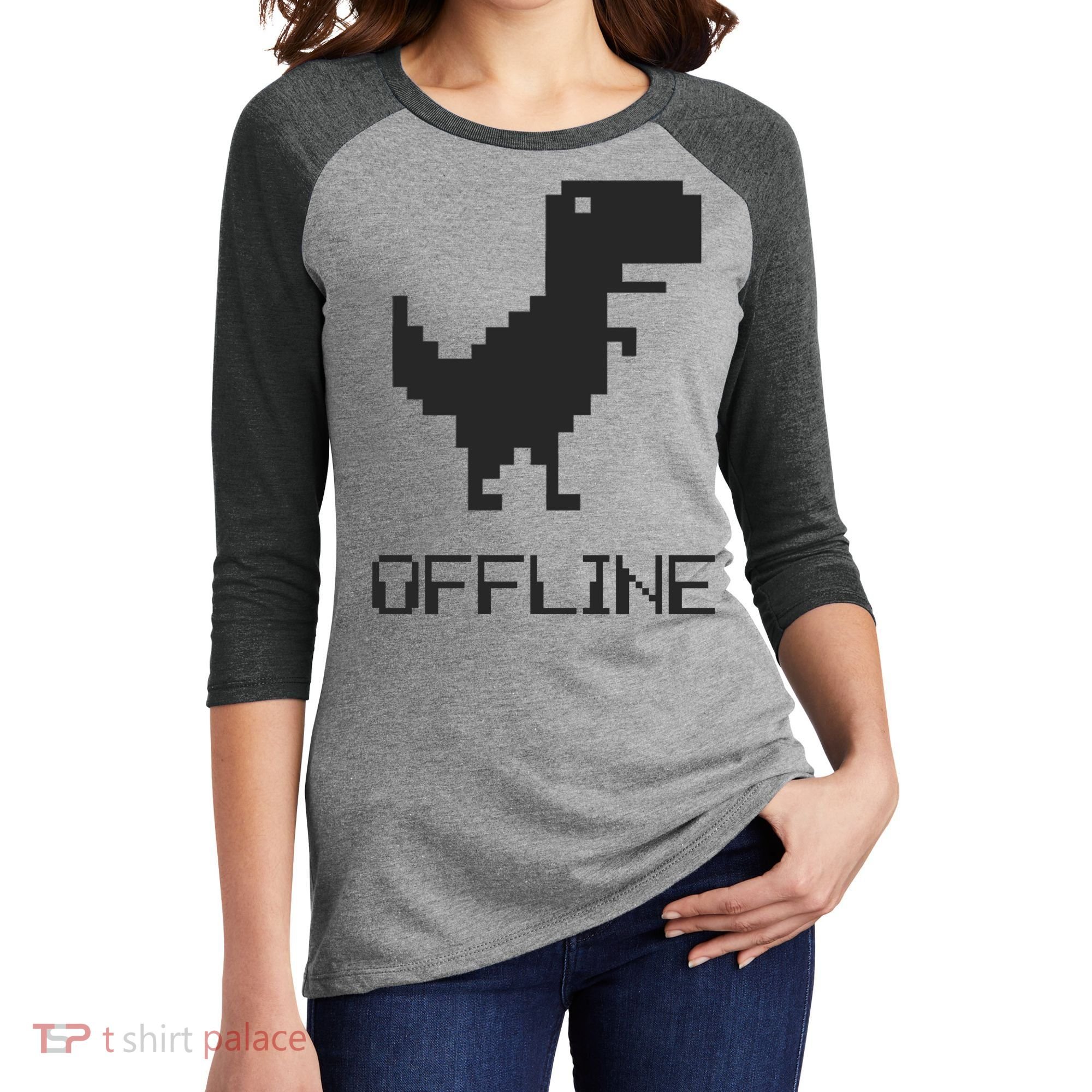 Offline Dinosaur Game Women's Tri-Blend 3/4-Sleeve Raglan Shirt