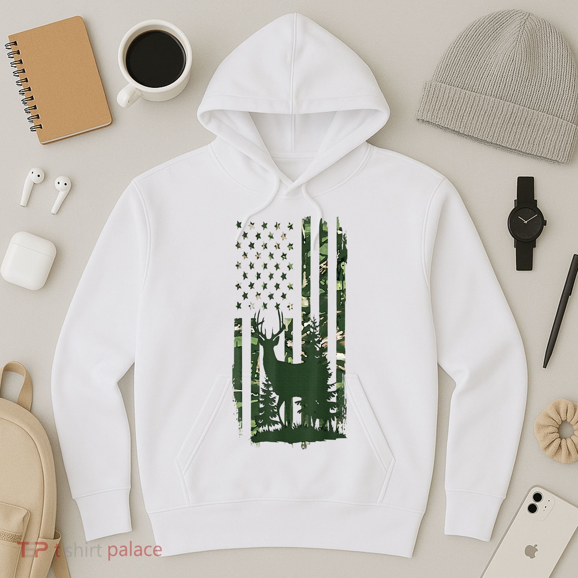 Orange Deer Hunting Gifts Hunters Camo Flag Hoodie
