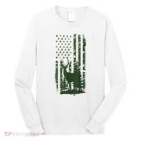 Orange Deer Hunting Gifts Hunters Camo Flag Long Sleeve Shirt thumb 0
