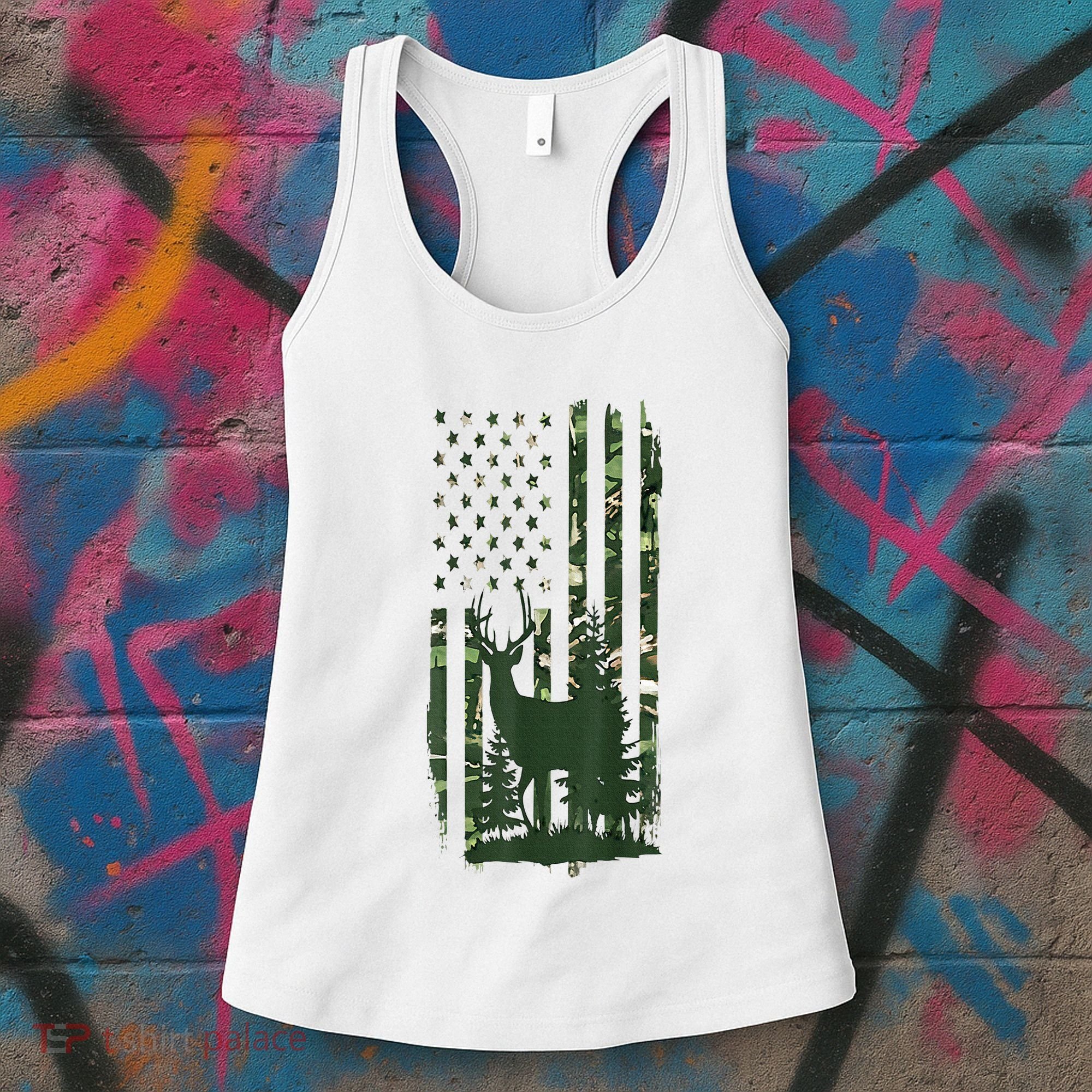 Orange Deer Hunting Gifts Hunters Camo Flag Women's Tank Top