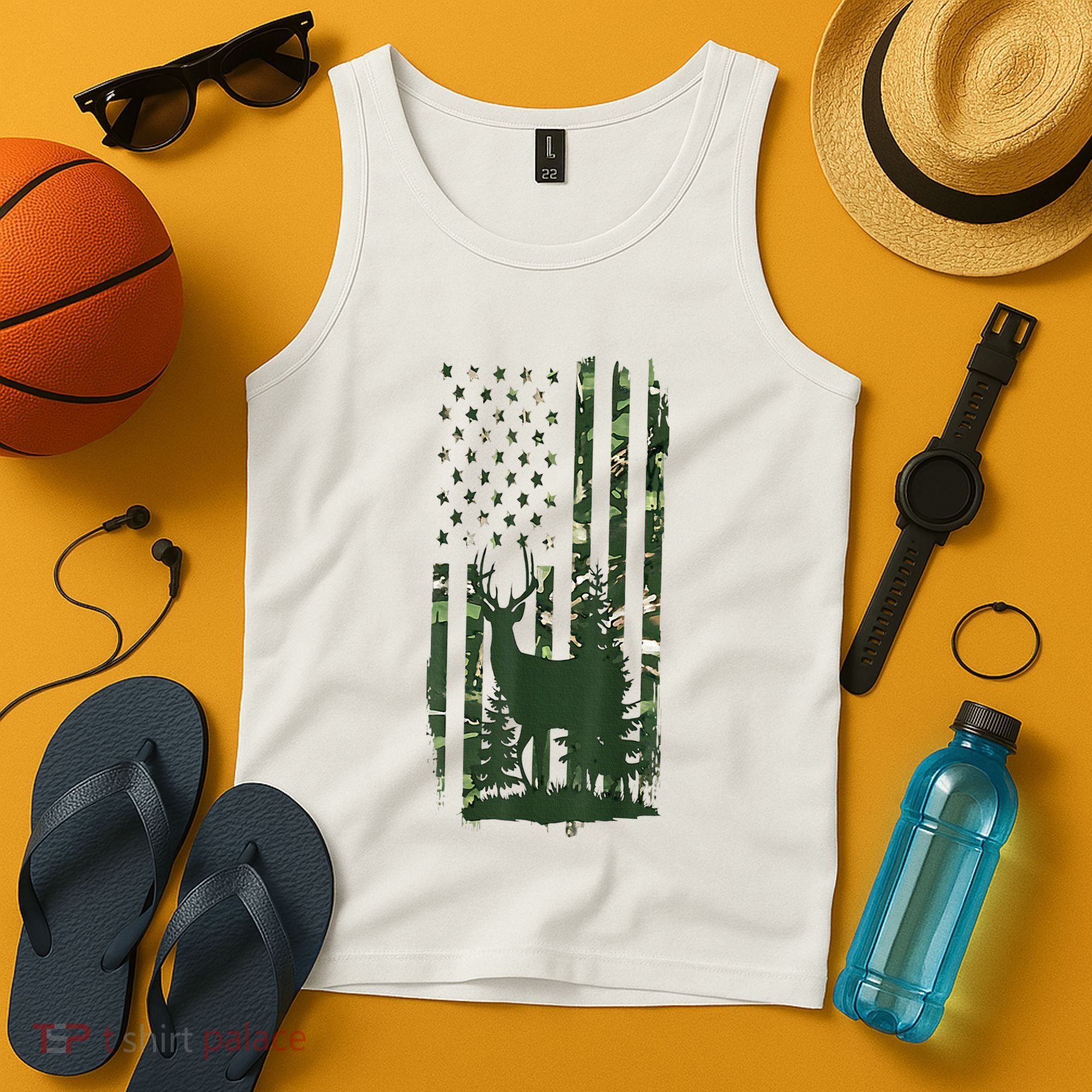 Orange Deer Hunting Gifts Hunters Camo Flag Tank Top