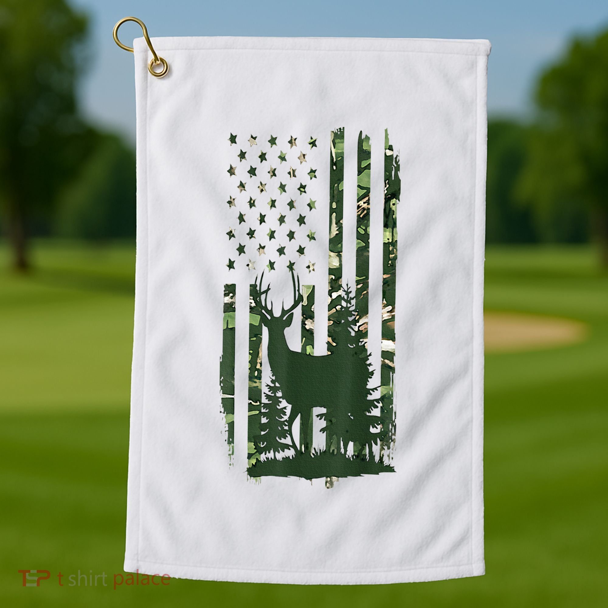 Orange Deer Hunting Gifts Hunters Camo Flag Golf Towel
