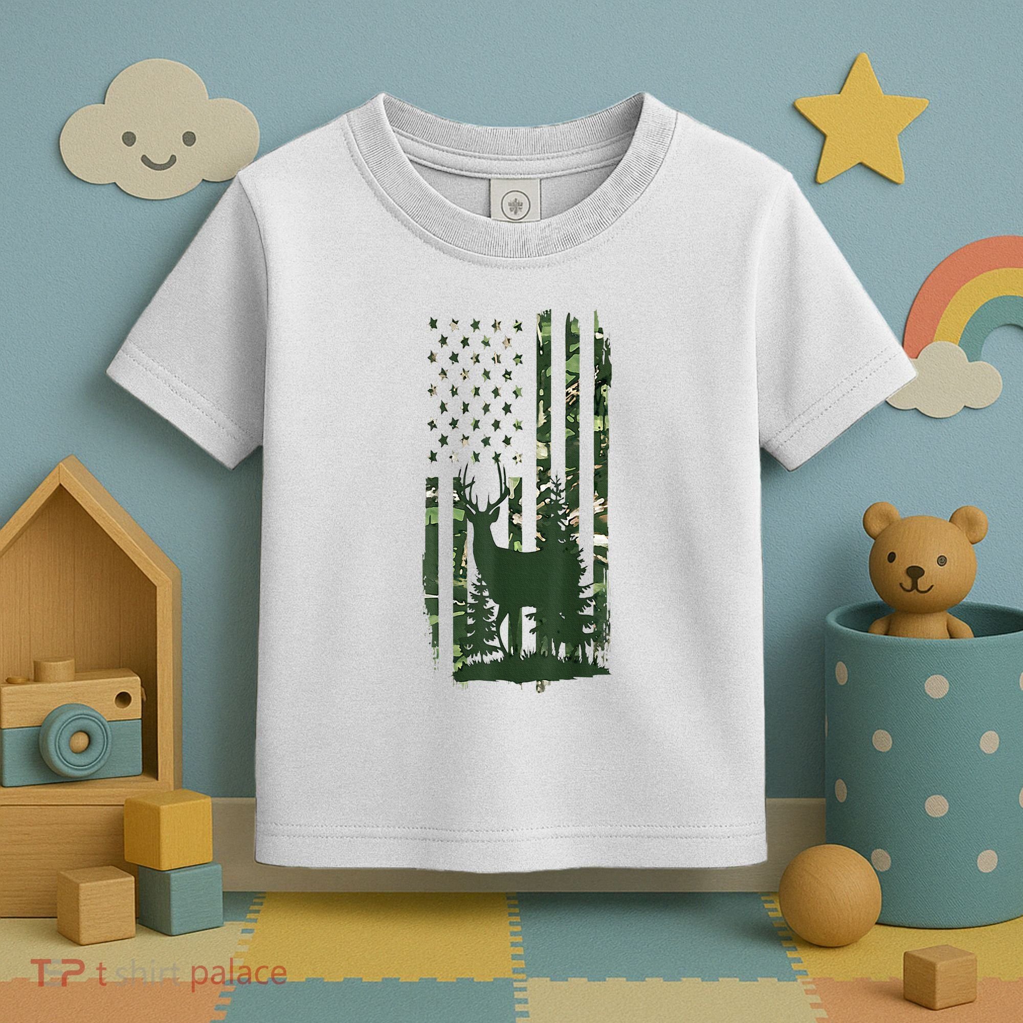 Orange Deer Hunting Gifts Hunters Camo Flag Toddler T-Shirt
