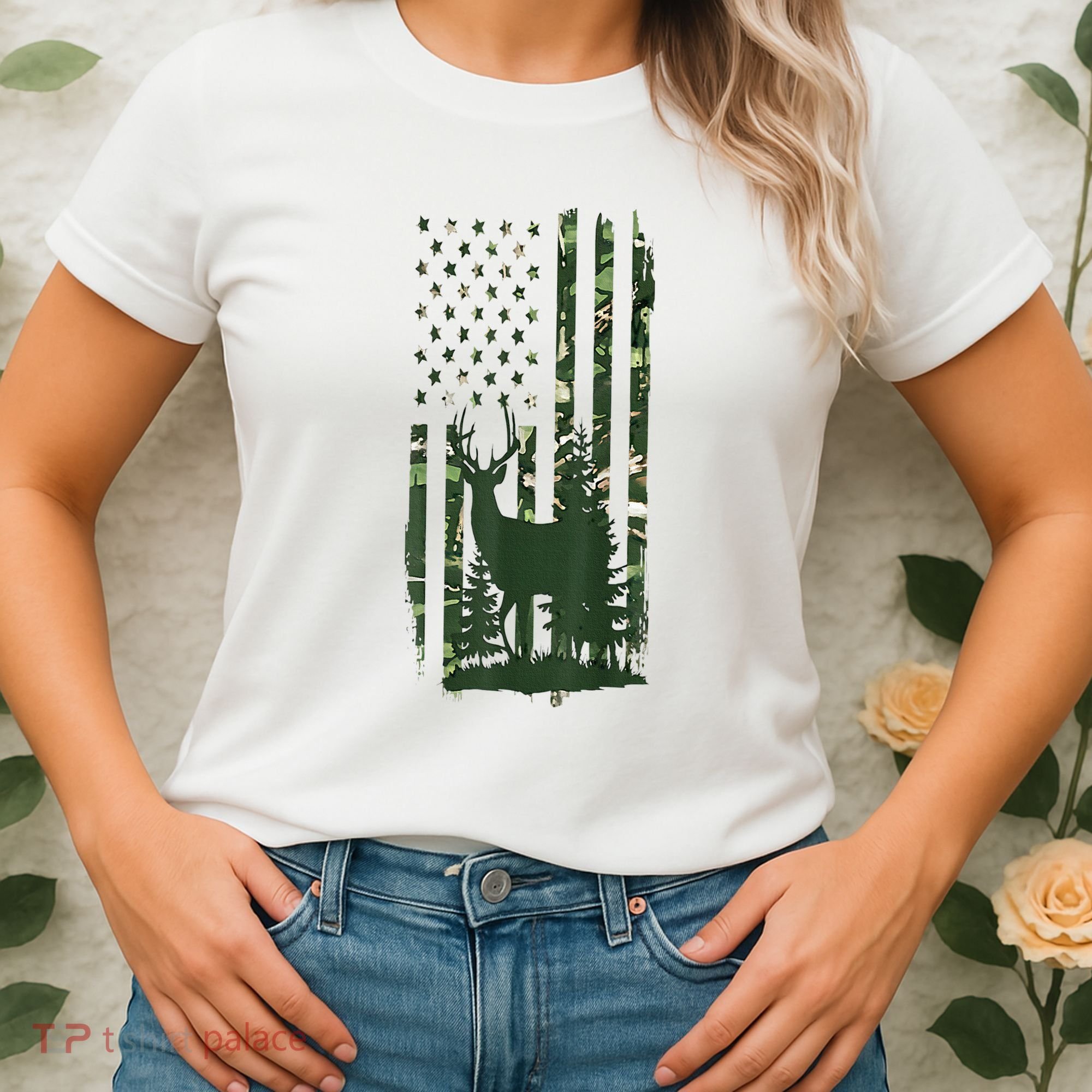 Orange Deer Hunting Gifts Hunters Camo Flag Women's T-Shirt