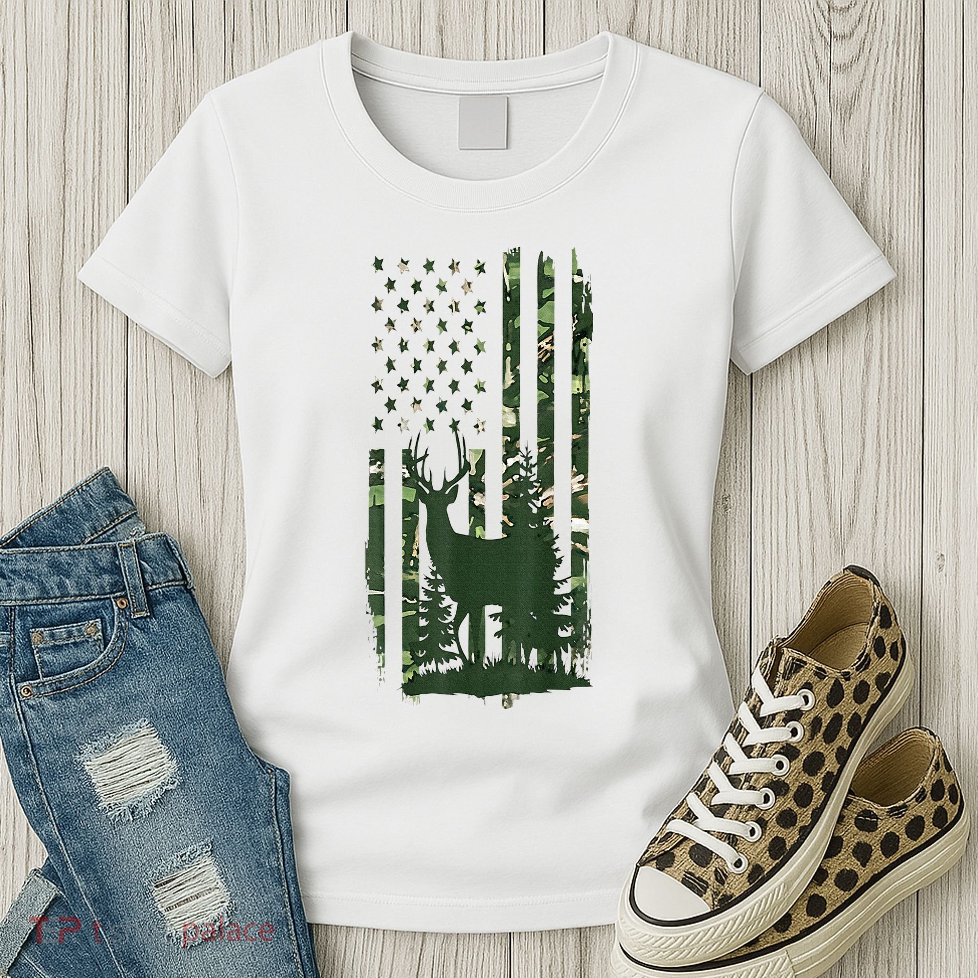 Orange Deer Hunting Gifts Hunters Camo Flag Women's T-Shirt