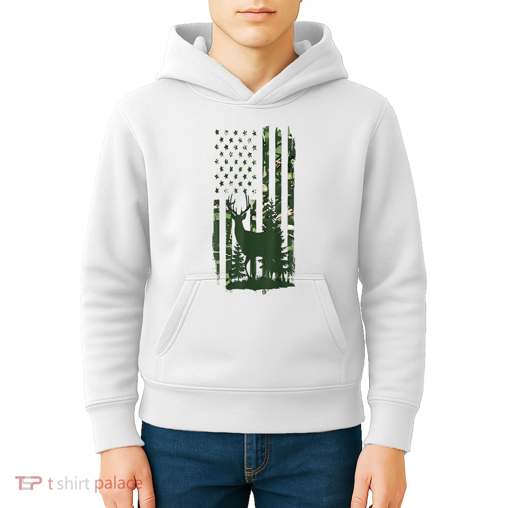 Orange Deer Hunting Gifts Hunters Camo Flag Kids Hoodie