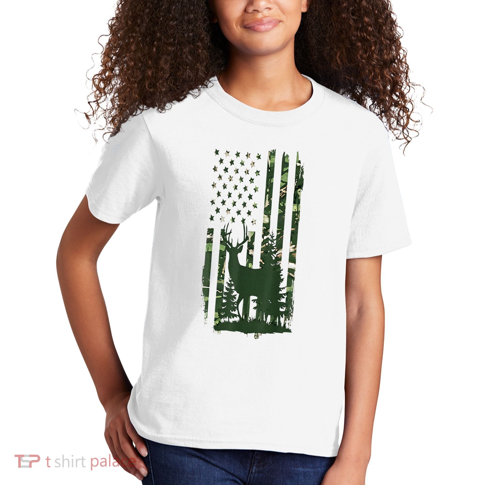 Orange Deer Hunting Gifts Hunters Camo Flag Kids T-Shirt