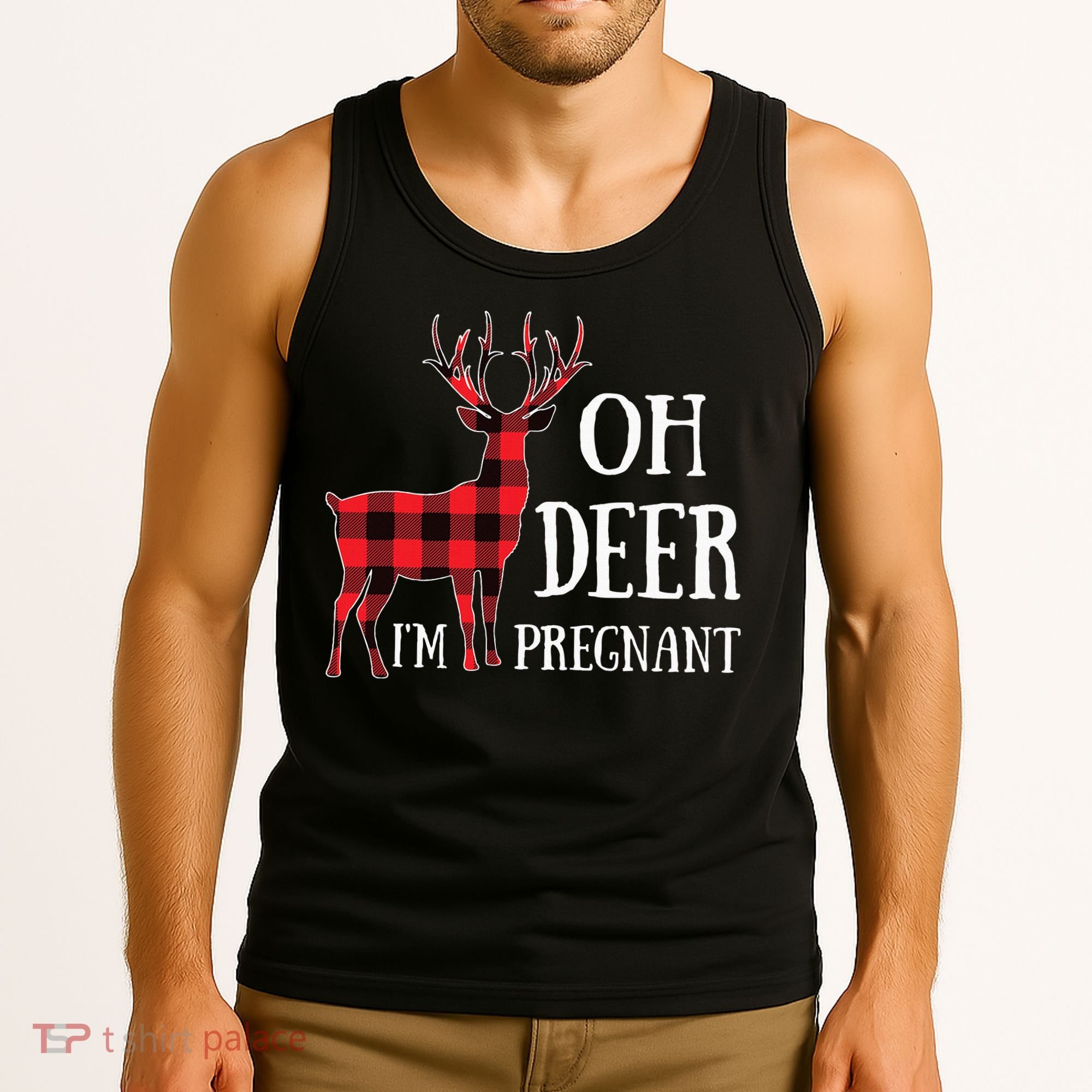 Oh Deer IM Pregnant Xmas Pregnancy Announcement Tank Top