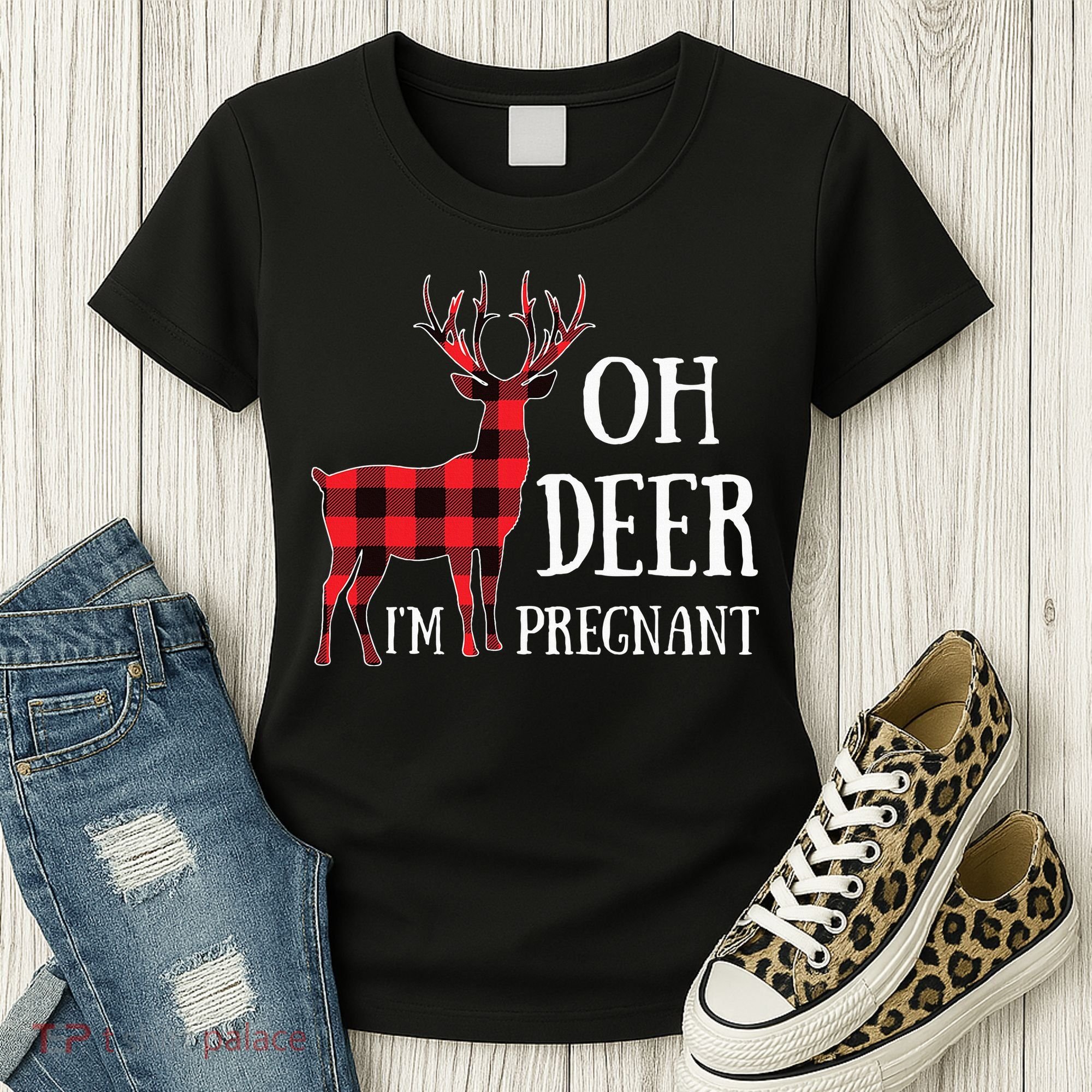 Oh Deer IM Pregnant Xmas Pregnancy Announcement Women's T-Shirt