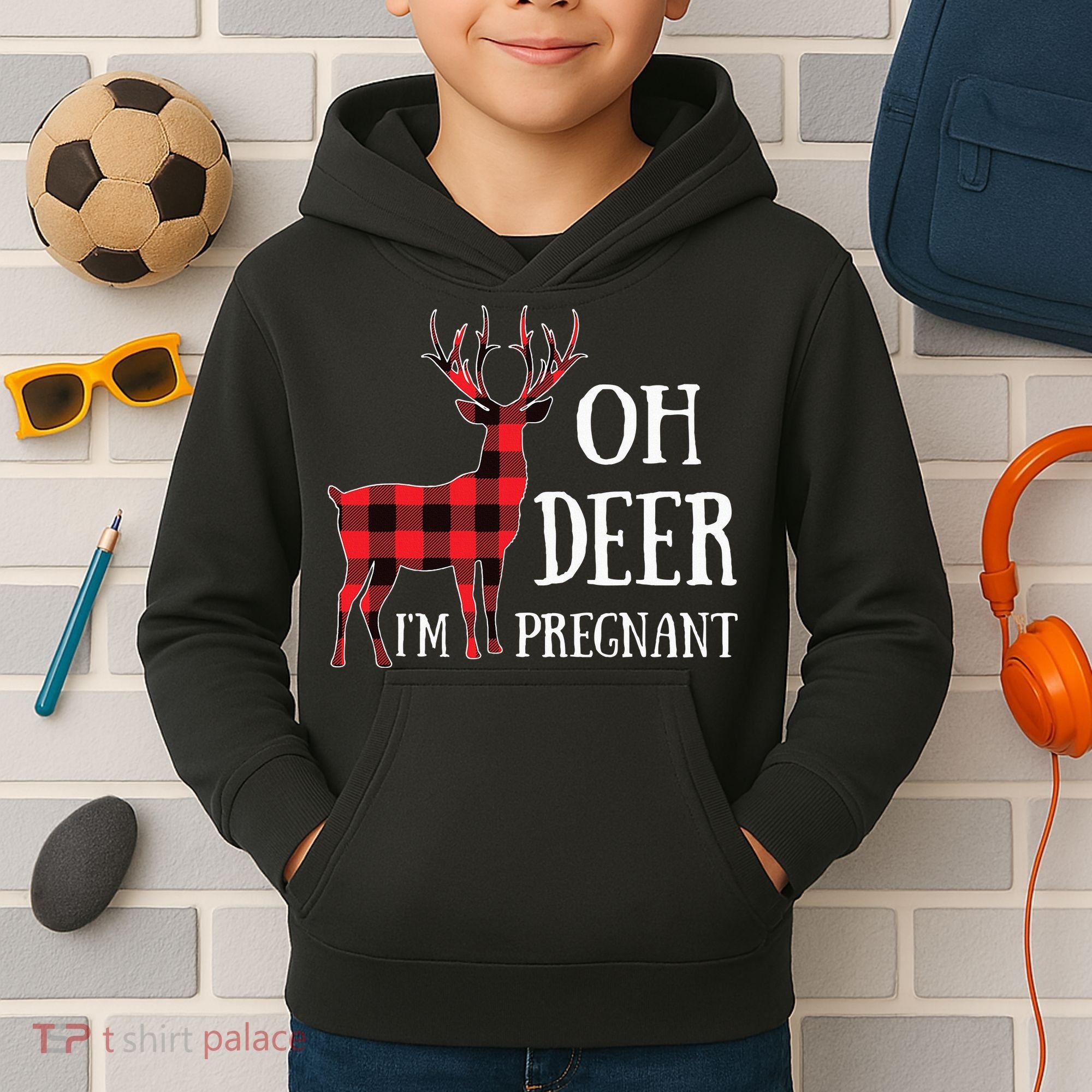 Oh Deer IM Pregnant Xmas Pregnancy Announcement Kids Hoodie