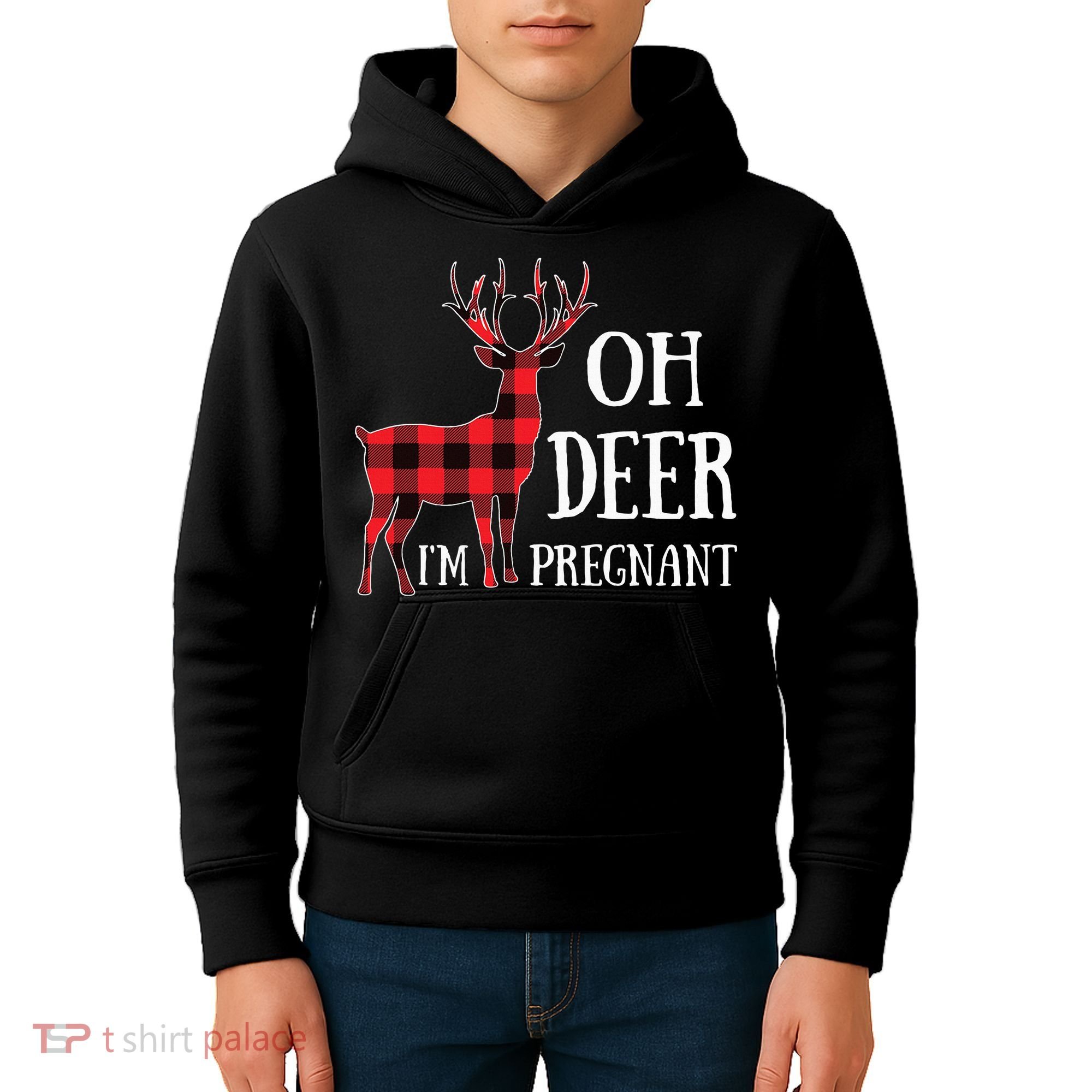 Oh Deer IM Pregnant Xmas Pregnancy Announcement Kids Hoodie