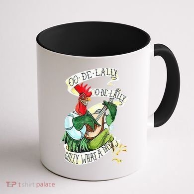 OO DE LALLY GOLLY What A Day Rooster Playing  Coffee Mug back
