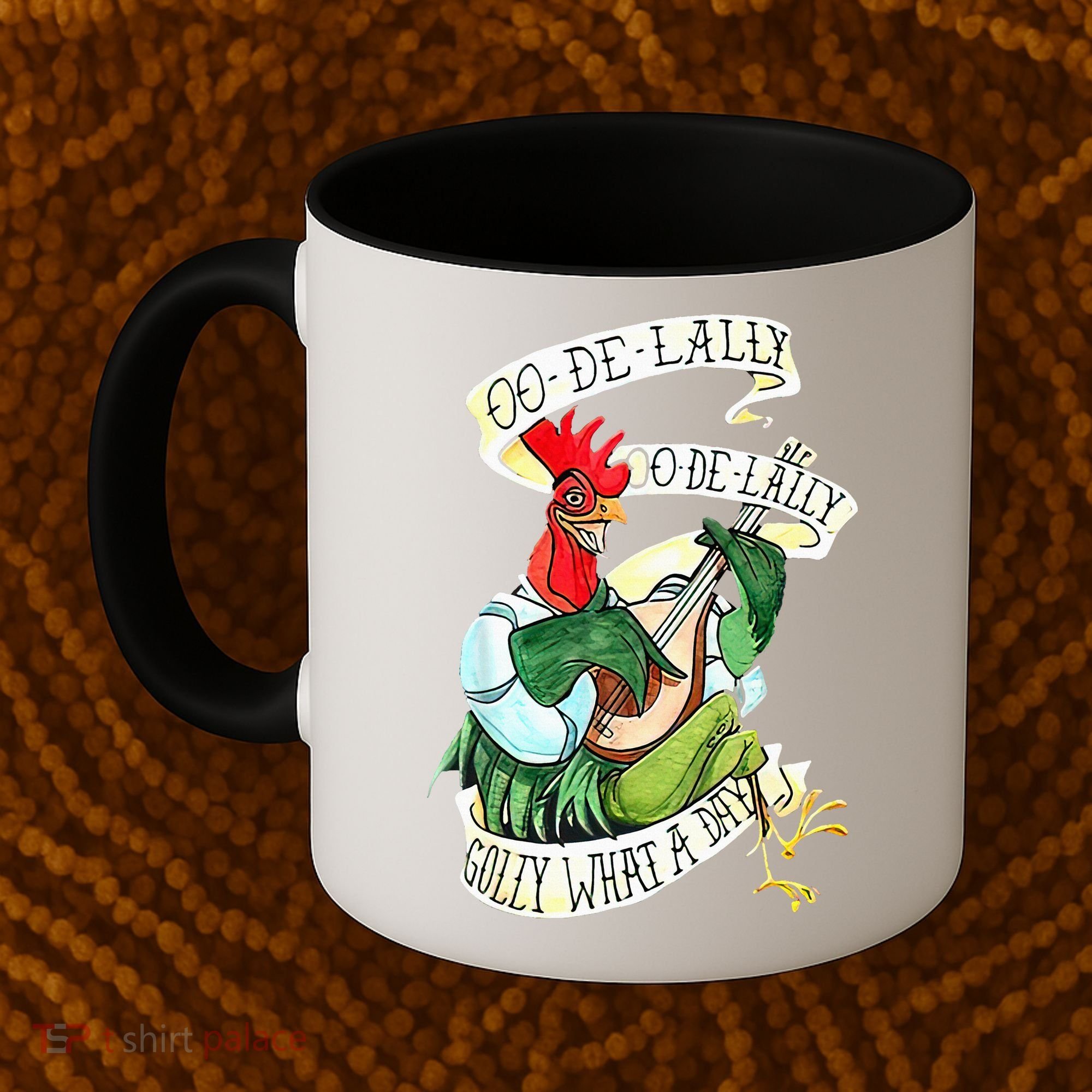 OO DE LALLY GOLLY What A Day Rooster Playing  Coffee Mug