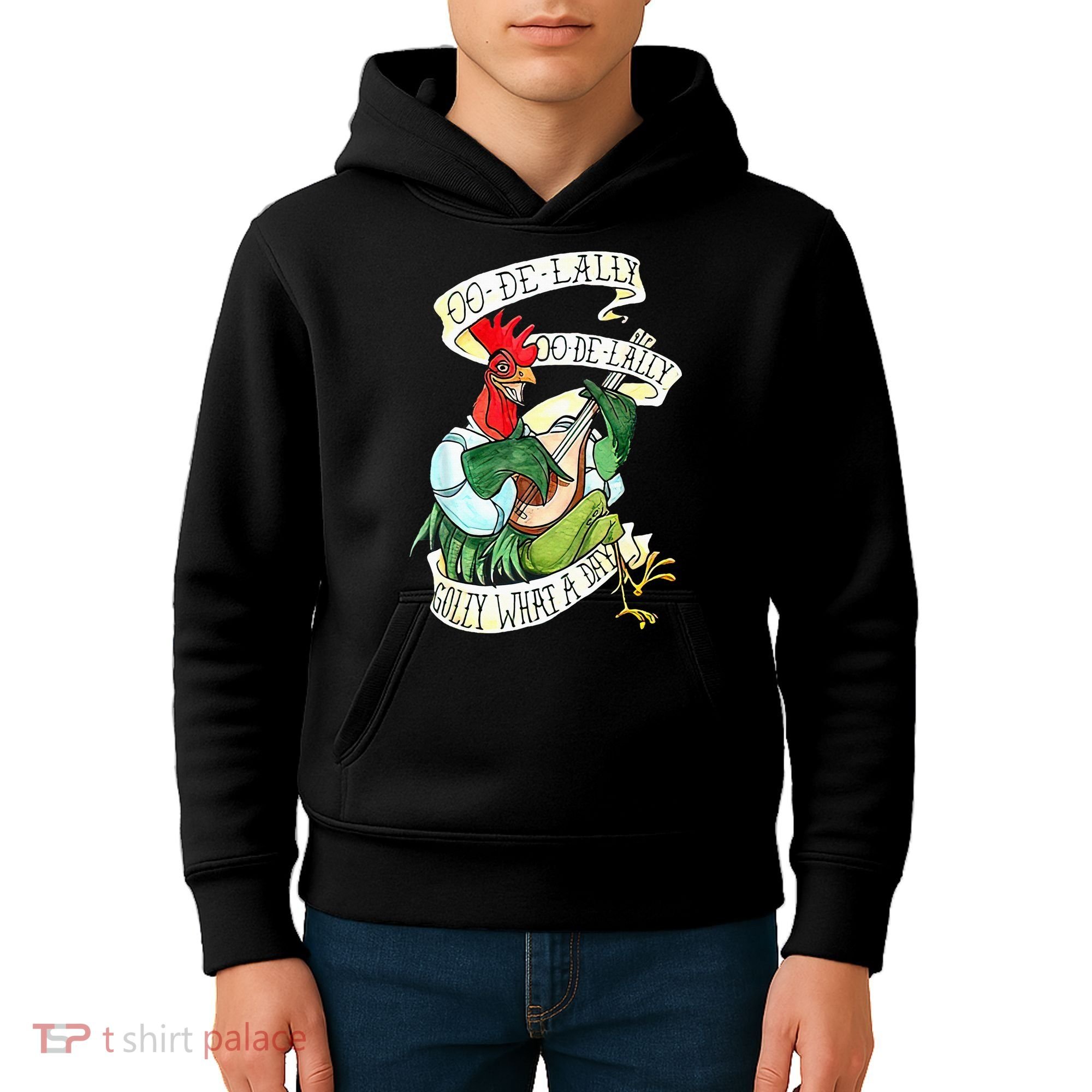 OO DE LALLY GOLLY What A Day Rooster Playing  Kids Hoodie