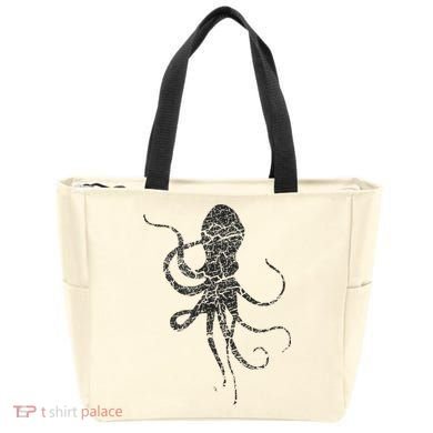 Octopus Distressed Print Vintage Octopus Tote Bag