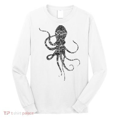 Octopus Distressed Print Vintage Octopus Long Sleeve Shirt